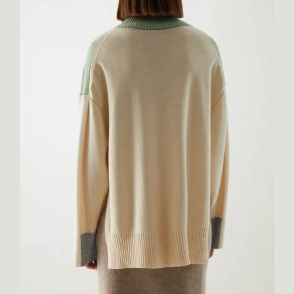 COS Merino Wool Sweater Contrast Knit Oversized Pullover Turtleneck - Picture 2 of 10